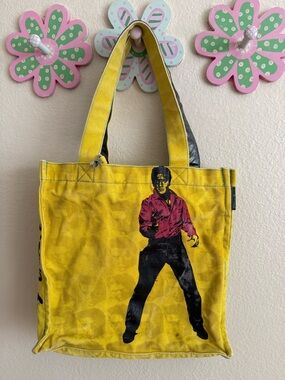 Andy Warhol Yellow Canvas Messenger Bag with Graphic Figure